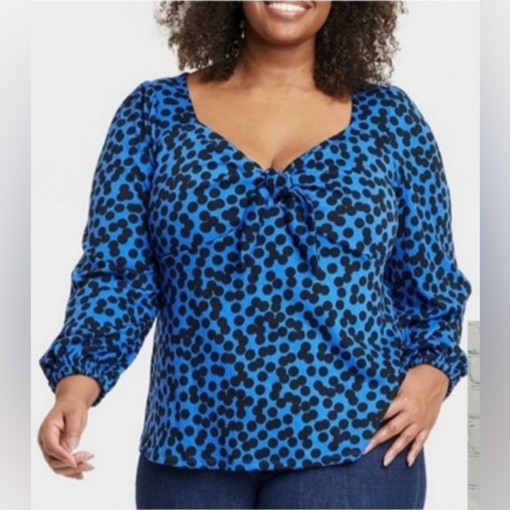💙🖤NEW Ava & VIV Womens Long Sleeve Sweetheart Knit Blouse Size 1X💙🖤